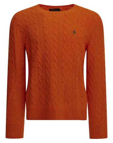 [해외직구][V90]폴로  710876762500ORANGE JASPER HEATHER 남성 니트 스웨터 가디건 Wool and cashmere crew neck sweater with logo