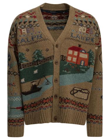 [해외직구][V90]폴로  710B23902001TAN MULTI 남성 니트 스웨터 가디건 Panorama Cardigan