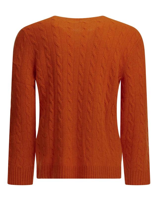 폴로 랄프로렌 [해외직구][V90]폴로 710876762500ORANGE JASPER HEATHER 남성 니트 스웨터 가디건 Wool and cashmere crew neck sweater with logo 착용컷