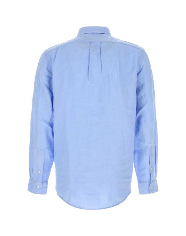 폴로 랄프로렌 [해외직구][X45]폴로 710966294 509 남성 셔츠 남방 긴팔 반팔 Powder blue linen shirt 착용컷