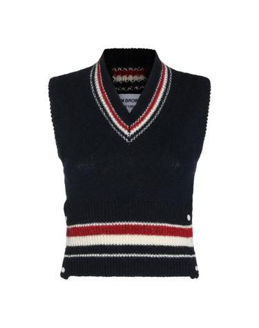 [해외직구][B47]톰브라운 FKV233AY1506415 여성 니트 스웨터 가디건 NAVY WOOL AND MOHAIR VEST SWEATER