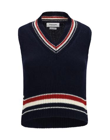 [해외직구][K68]톰브라운 FKV233AY1506 415 여성 니트 스웨터 가디건 Hector striped V neck Vest