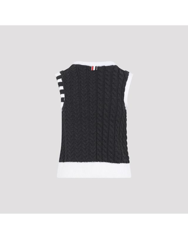 톰브라운 [해외직구][D14]톰브라운 FKV237AY1024 025 DARK GREY 여성 스웨터 니트 가디건 Thom Browne Aran Cable Shell Top 착용컷
