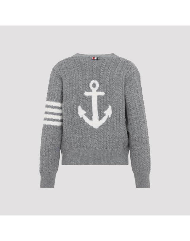 톰브라운 [해외직구][D14]톰브라운 FKC729AY1005 055 LT GREY 여성 스웨터 니트 가디건 Thom Browne Anchor Intersia Cable Stitsh V Neck Cardigan 착용컷