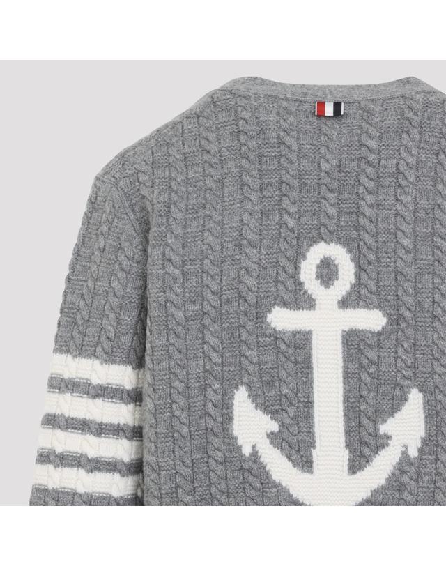 톰브라운 [해외직구][D14]톰브라운 FKC729AY1005 055 LT GREY 여성 스웨터 니트 가디건 Thom Browne Anchor Intersia Cable Stitsh V Neck Cardigan 착용컷