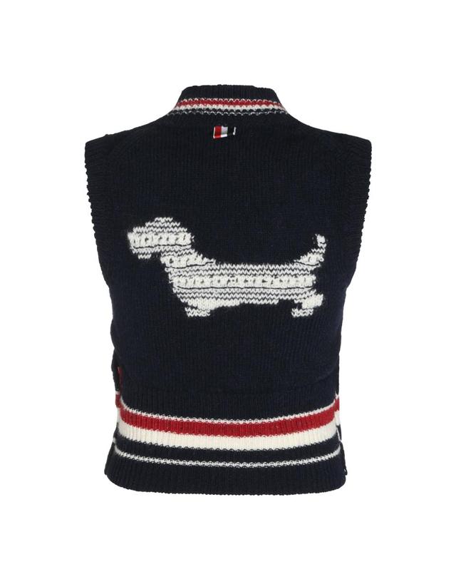 톰브라운 [해외직구][B47]톰브라운 FKV233AY1506415 여성 니트 스웨터 가디건 NAVY WOOL AND MOHAIR VEST SWEATER 착용컷