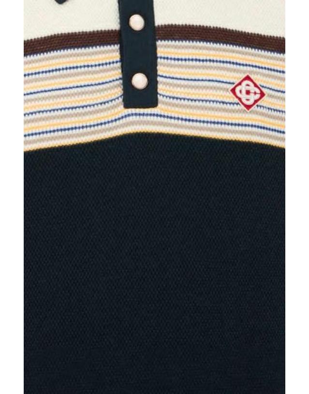 카사블랑카 [해외직구][E32]카사블랑카 MAW26KW149101 남성 폴로셔츠 피케셔츠 CASABLANCA Cafe Stripe polo shirt in wool and cotton 착용컷
