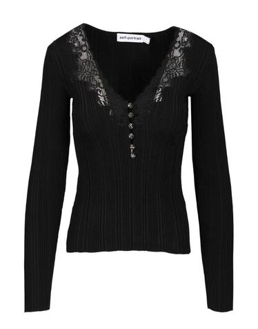[해외직구][A94]셀프포트레이트 AW25 042T BBLACK 여성 티셔츠 탑 민소매 SELF PORTRAIT SELF PORTRAIT Knitted Top With Lace