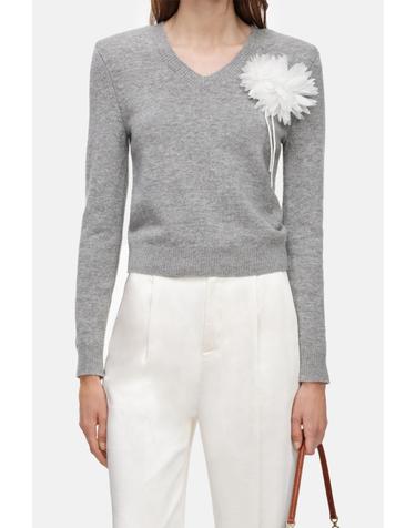 [해외직구][G95]셀프포트레이트 AW26149TAGRGREY 여성 니트 풀오버 스웨터 가디건 GREY FLOWER WOOL JUMPER