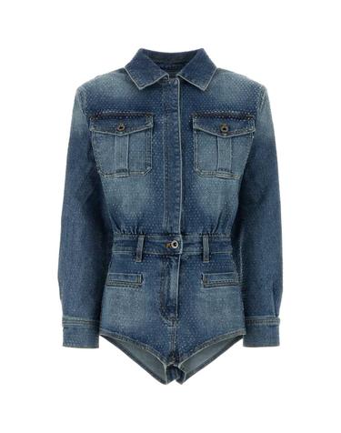 [해외직구][X45]셀프포트레이트 RS26801JSABL BLUE 여성 점프수트 오버롤 Embellished denim jumpsuit