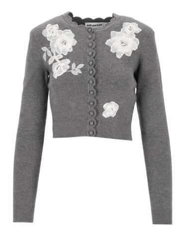 [해외직구][A94]셀프포트레이트 AW26 150C GRGREY 여성 니트 스웨터 SELF PORTRAIT SELF PORTRAIT Knit Cardigan With Lace Flowers