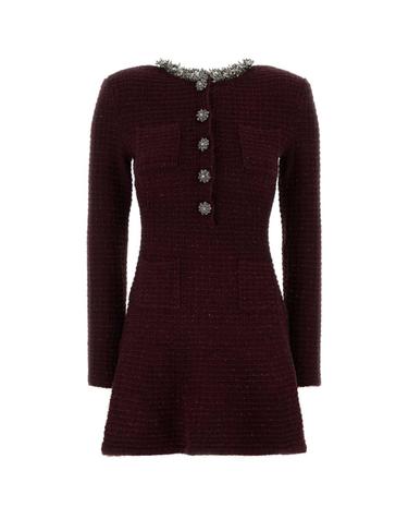 [해외직구][X45]셀프포트레이트 SC26152SBU BURGUNDY 여성 원피스 롱 미디 미니 드레스 Burgundy tweed dress