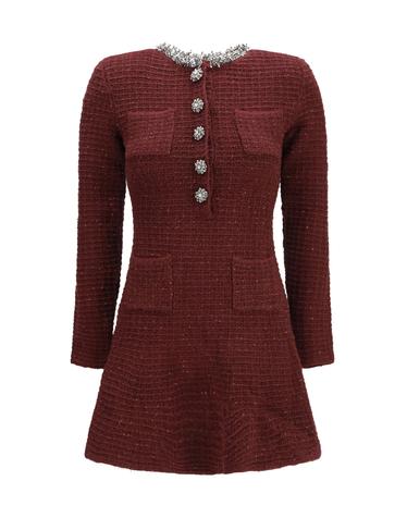 [해외직구][K68]셀프포트레이트 SC26152SBU BURGUNDY 여성 원피스 롱 미디 미니 드레스 Textured knit mini Dress with statement buttons