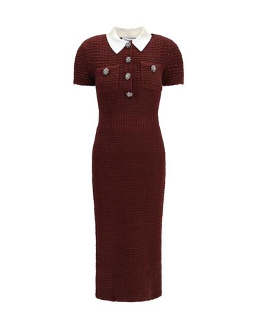 [해외직구][K68]셀프포트레이트 SC26091MBU BURGUNDY 여성 원피스 롱 미디 미니 드레스 Knit midi Dress with statement buttons