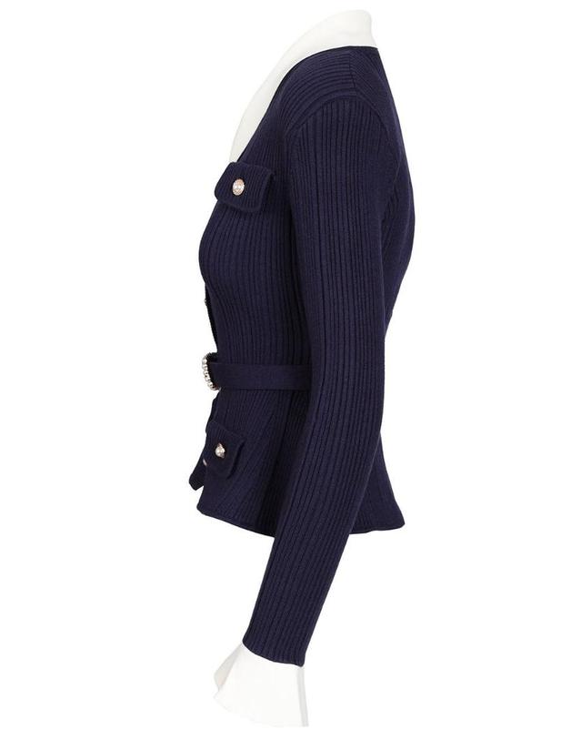 셀프 포트레이트 [해외직구][A94]셀프포트레이트 PF26 131C NNAVY 여성 니트 스웨터 SELF PORTRAIT SELF PORTRAIT Ribbed Cardigan 착용컷