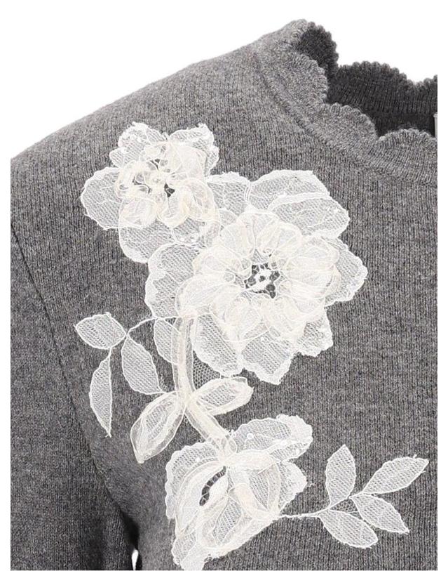 셀프 포트레이트 [해외직구][A94]셀프포트레이트 AW26 150C GRGREY 여성 니트 스웨터 SELF PORTRAIT SELF PORTRAIT Knit Cardigan With Lace Flowers 착용컷