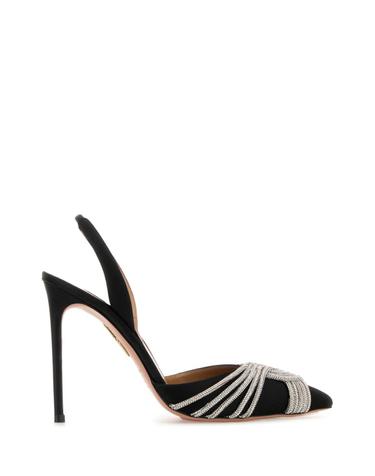 [해외직구][X45]AQUAZZURA GASHIGL0SAT BLACK 여성 펌프스 슬링백 하이힐 스트랩힐 Black satin Gatsby Sling 105 pumps