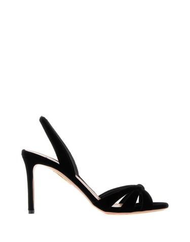 [해외직구][X45]AQUAZZURA TTIMIDS0VEL BLACK 여성 샌들 슬리퍼 샌들힐 플립플랍 샌들힐 Black velvet Tati sandals