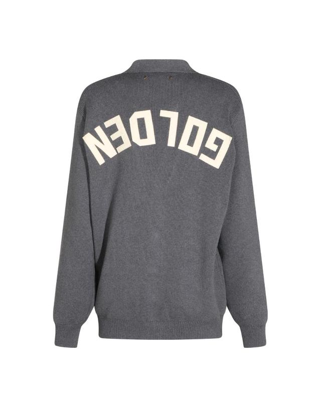 골든구스 [해외직구][S27]GOLDEN GOOSE GWP00950P00066260304 여성 니트 가디건 브이넥니트 풀오버니트 라운드니트 니트웨어 스웨터 GREY COTTON BLEND CARDIGAN 착용컷