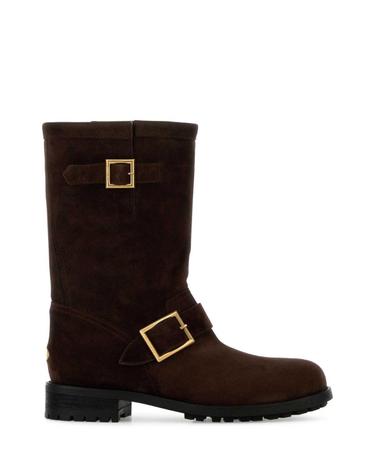 [해외직구][X45]지미추 BIKERMIDSVV CHOCOLATE 여성 앵클부츠 미들 롱부츠 니하이부츠 Chocolate suede Biker ankle boots