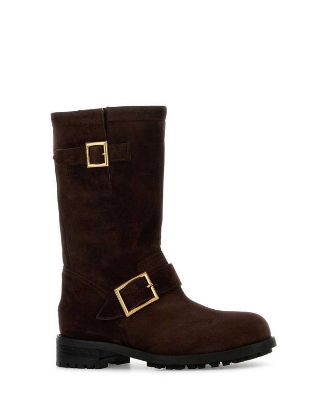 지미추 [해외직구][X45]지미추 BIKERMIDSVV CHOCOLATE 여성 앵클부츠 미들 롱부츠 니하이부츠 Chocolate suede Biker ankle boots 착용컷