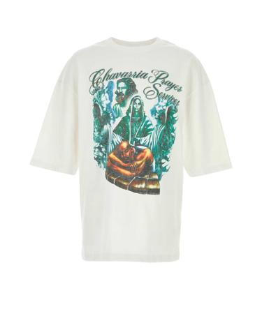 [해외직구][X45]WILLY CHAVARRIA WCJSY0133 000 남성 티셔츠 민소매 탑 White cotton oversize Chavarria Prayer Services t shirt