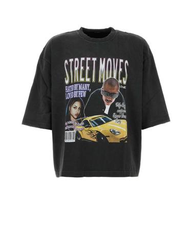 [해외직구][X45]WILLY CHAVARRIA MUJTE012 001 남성 티셔츠 민소매 탑 Black cotton oversize Street Moves t shirt