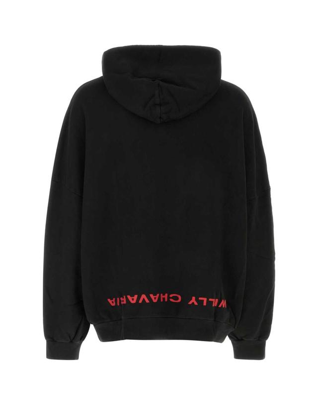 윌리 차바리아 [해외직구][X45]WILLY CHAVARRIA WCJSY0241 001 남성 맨투맨 스웨트셔츠 후드 Black cotton oversize Welcome to America sweatshirt 착용컷
