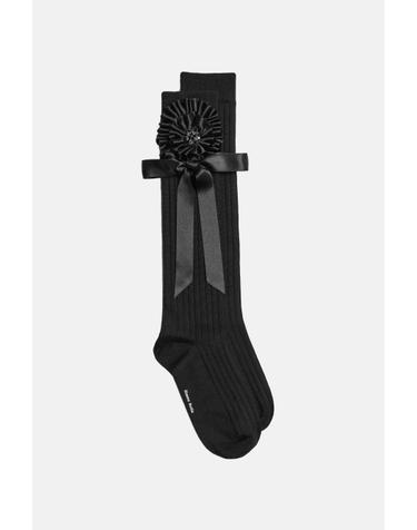 [해외직구][G95]시몬 로샤 SOCK69RB0647BLACKJET 여성 양말 삭스 스타킹 레깅스 캐주얼양말 MERINO SILK KNEE SOCKS WITH RIBBON ROSETTE