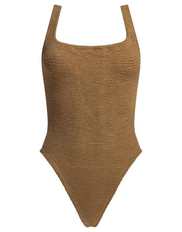 [해외직구][V90]훈자지 SQUARE NECK SWIMMETALLIC CRINKLEMETALLIC COCOA 여성 수영복 원피스 비키니 스윔웨어 Beachwear