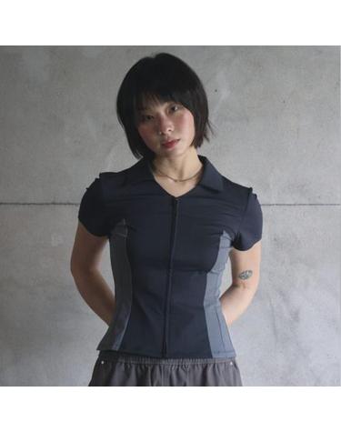 [오프닝프로젝트] W Overlap Cropped Half Shirt - Black (OP252WSH02BK-W)