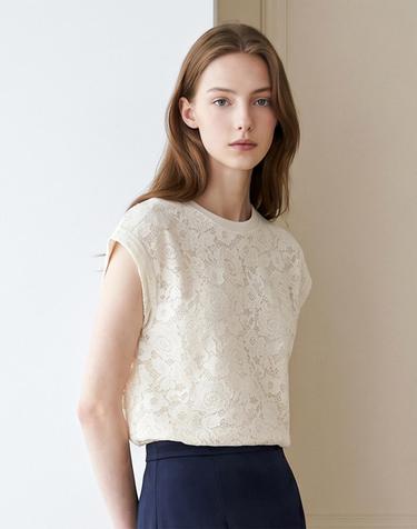 [시크릿특가] 레이스 레이어드 포인트 라운드넥 민소매 티셔츠 (NIDBTS006-1)