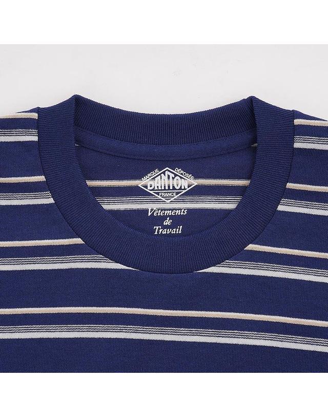단톤 [단톤] SS26 여성 반팔 포켓 티셔츠 DT C0197 TCB NAVY X BEIGE MULTI 착용컷