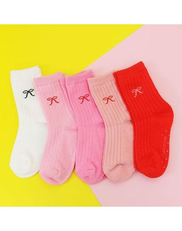 [보리보리] 무배 아동 주니어 양말 g러블리핑크 5켤레 세트 리본 긴목 양말