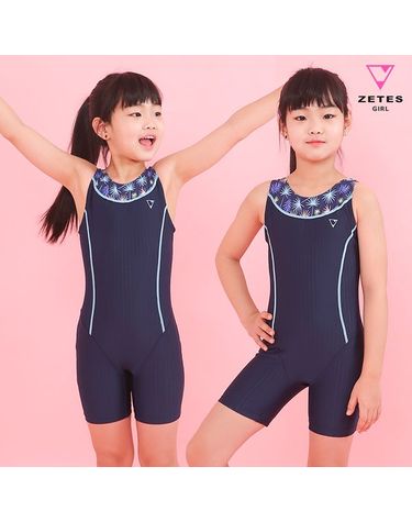 [보리보리] 여아동 3부 반전신 실내수영복 네이비리프 G-2i053