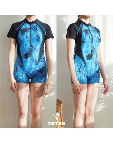 [보리보리]  여성 아쿠아 반팔 집업 실내 전신 수영복 L_4A568