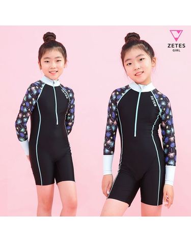 [보리보리]  여아동 올인원 집업 긴팔 3부 수영복 블랙리프 G_2i073