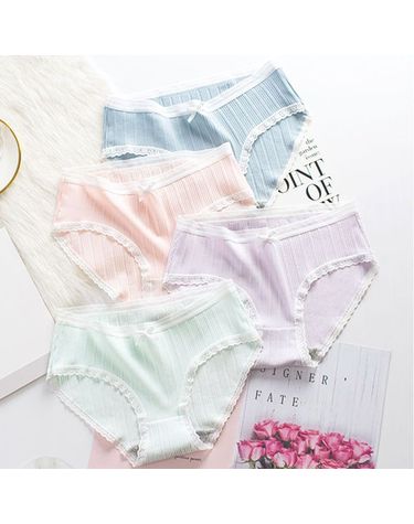 [보리보리] 여성 통기성 밴드 팬티 순면 편안한 삼각 미디 레이스 속옷