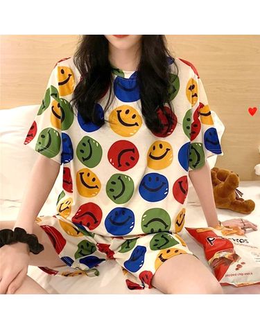 [보리보리] 여성 반팔 코튼 티셔츠 파자마 상하세트 잠옷 라운지웨어 여름 캐주얼 반바지 홈웨어
