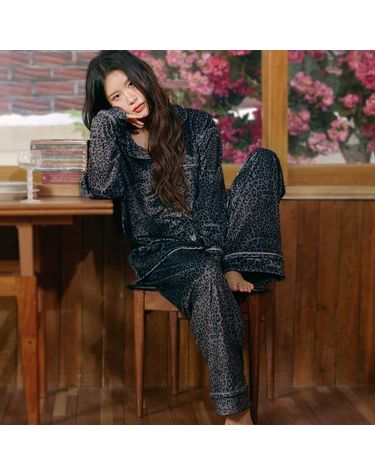 [보리보리] 여성 밍크 호피 레오파드 수면 잠옷세트 잠옷바지 겨울 극세사 파자마 홈웨어