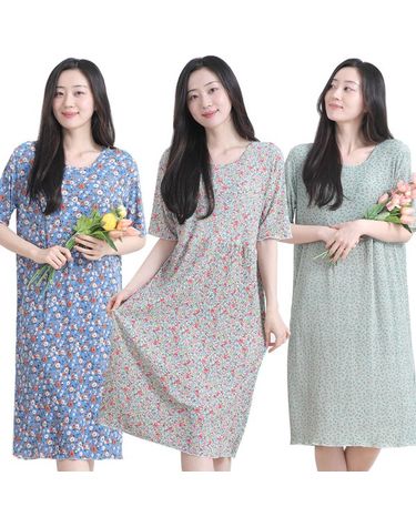 [보리보리] 반팔 원피스 빅사이즈 플리츠 꽃주름