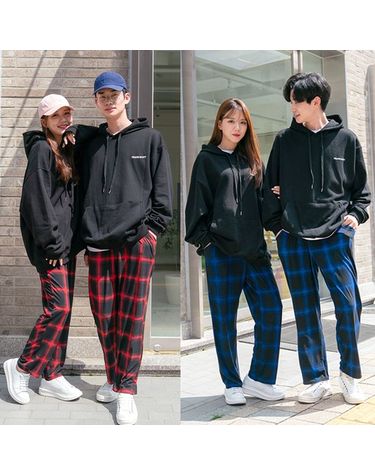[보리보리] 그래픽 체크 피치기모 파자마 극세사 룸웨어 잠옷 커플 팬츠 홈웨어 이지웨어 실내복