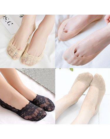 [보리보리] 여성 전체 레이스 실리콘 면 덧신 10켤레 페이크삭스 미끄럼 벗겨짐방지