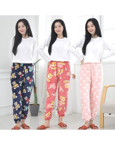 [보리보리] 따뜻한 밍크 수면바지 파자마 캐릭터 기모 잠옷바지 겨울 홈웨어 이지웨어 룸웨어