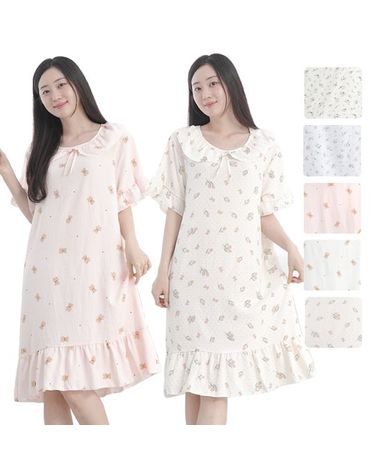 [보리보리] 반팔 프릴 원피스 면 인견옷 여름잠옷 홈웨어 이지웨어