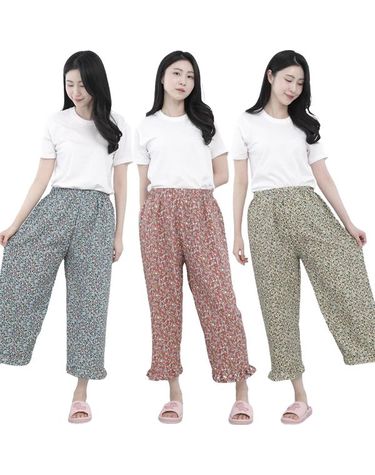 [보리보리] 여성 플라워 프릴 팬츠 이지웨어 잠옷 파자마 여름 홈웨어 꽃무늬 엄마옷