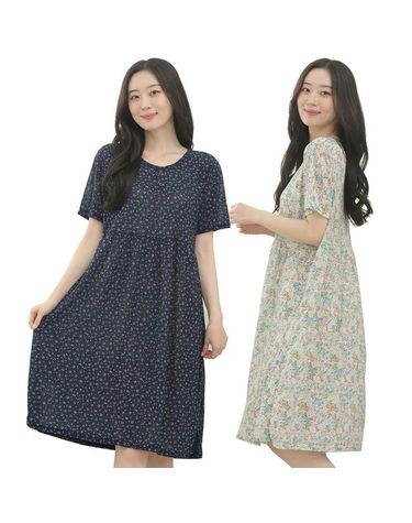 [보리보리] 플라워 썸머 반팔 원피스 프린트 데일리 라운드