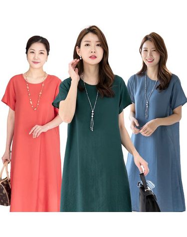 [보리보리] 시원한 여성 여름 인견 솔리드 소매 원피스 엄마옷 외출복