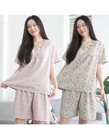 [보리보리] 플라워 꽃무늬 인조 인견 상하반팔세트 파자마 잠옷 홈웨어 여름 이지웨어