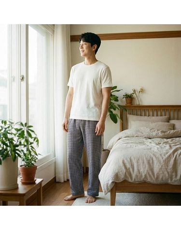 [보리보리] 4100 남성 기모 파자마바지 하의9부 겨울 홈웨어 국내산